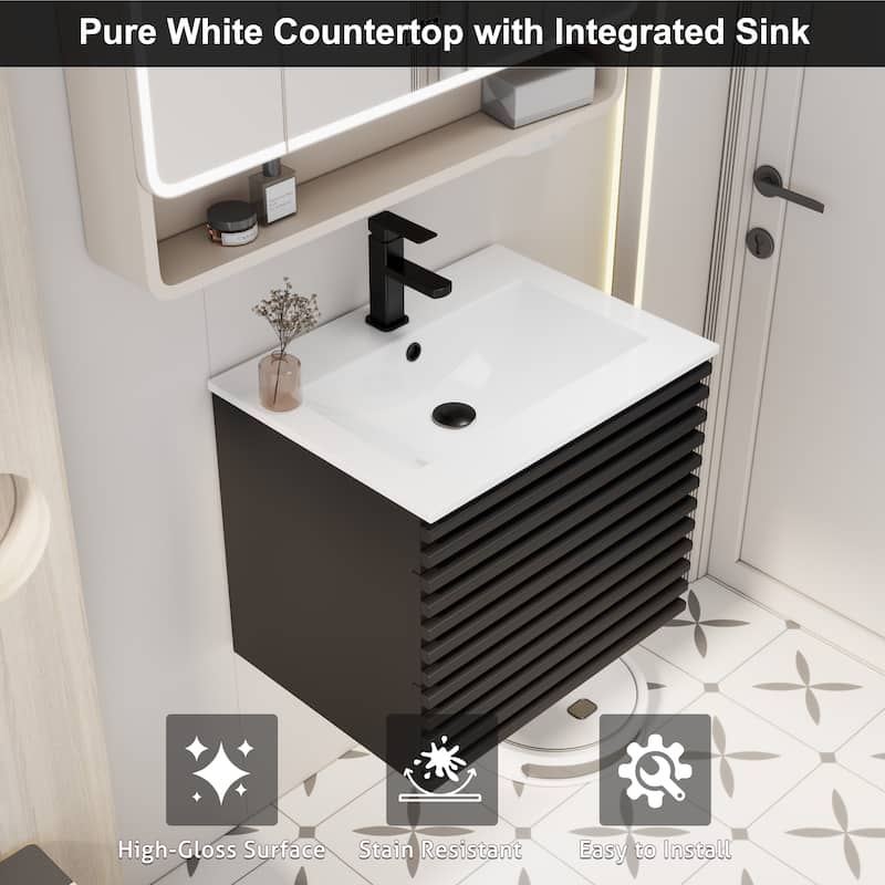 Bathroom Vanity with Drop-In Ceramic Sink Wall-Mounted Storage Cabinet