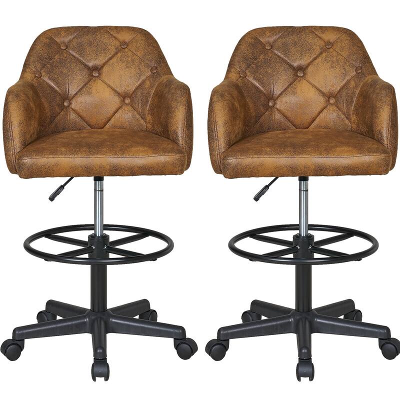 VECELO Swivel Wingback Tilting Task Chair with Tufted Naihead Trim Home Office Chairs Drafting Chairs(Set of 2) - Brown