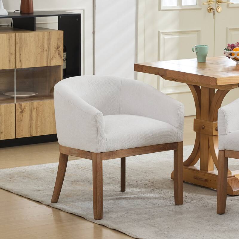 GDF Studio - Winslow Mid-Century Modern Barrel Dining Chair with Arms and Linen Upholstery - Beige