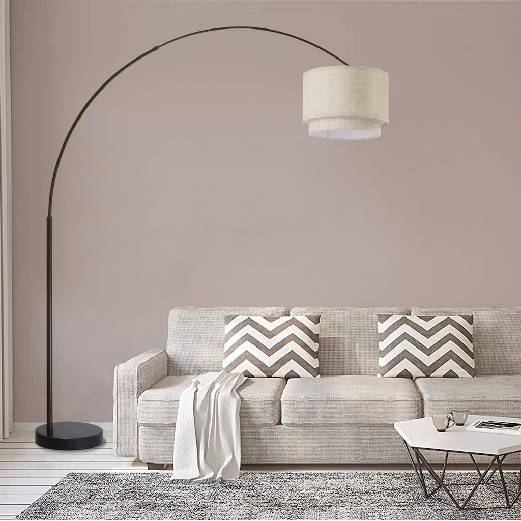 Q-Max Modern 81" Tall Standing Adjustable Arched Floor Lamp with Double Drum Shade and Marble Base