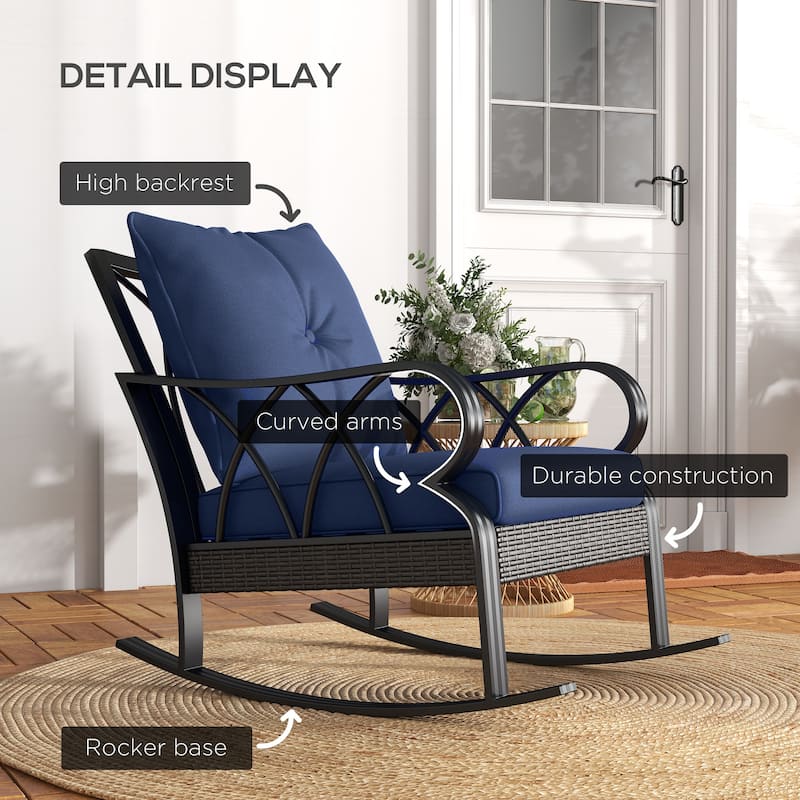 Outsunny 2 Piece Outdoor Wicker Rocking Chairs with Padded Cushions, Aluminum Furniture Rattan Porch Rocker Chairs w/ Armrest