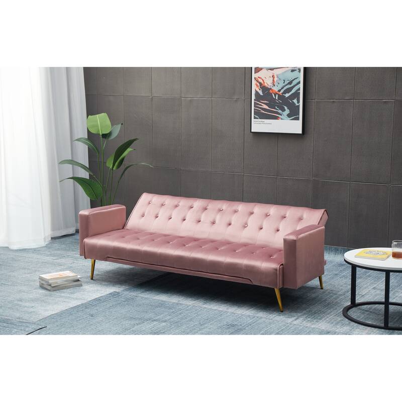 Rose Sofa Bed with Golden Metal Legs, Solid Wood+MDF, 75x32x29 inches