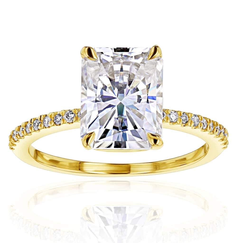 Kobelli 1.90 Carats Radiant Lab Grown Diamond Certified 14k Solid Gold Half Eternity Slender Engagement Ring