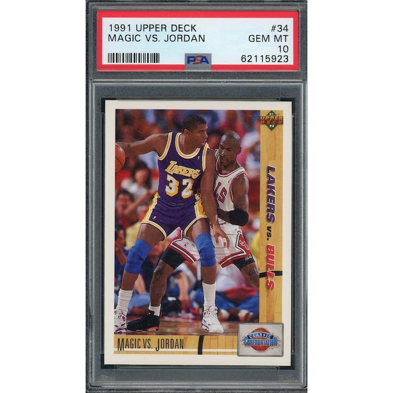 Michael Jordan Magic Johnson 1991 Upper Deck Basketball Card #34 Graded PSA 10 - 8'6" x 11'6"