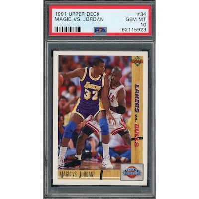 Michael Jordan Magic Johnson 1991 Upper Deck Basketball Card #34 Graded PSA 10 - 8'6" x 11'6"