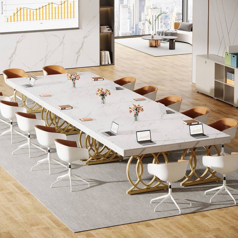 5FT Conference Table for 6, 63-Inch Modern Meeting Table for Office, White and Gold - 63" L x 31.5" W x 29.5" H