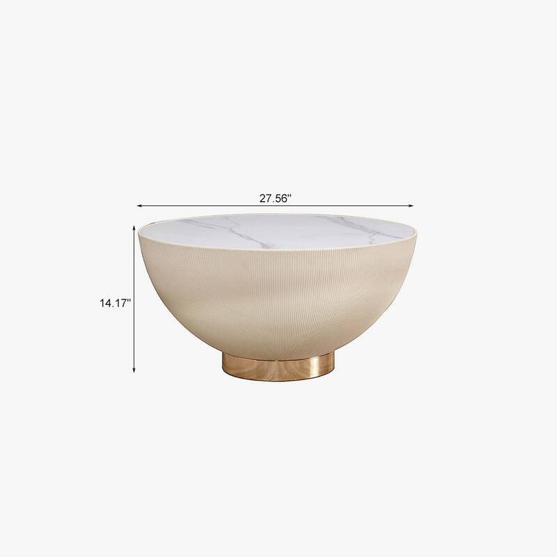 Modern Drum Coffee Table, Sintered Stone Coffee Table with PU Leather and Aluminum Alloy Base