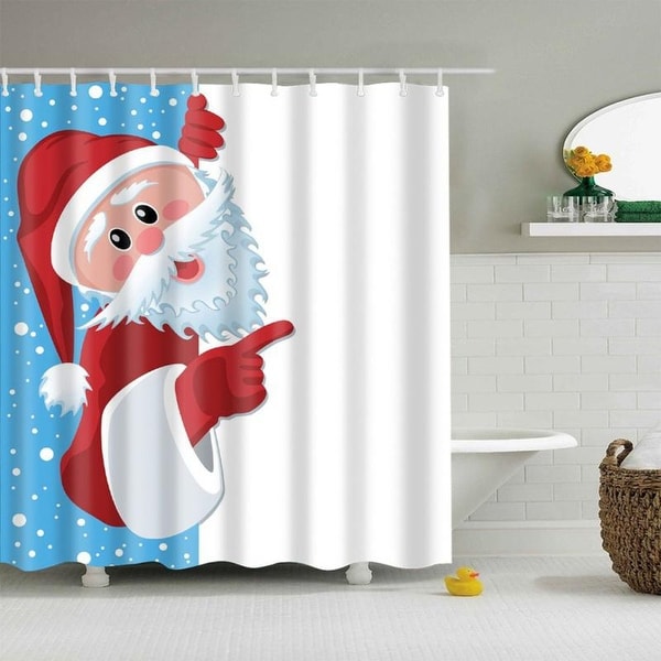 Merry Christmas Santa Claus Shower Curtain Bathroom Waterproof Fabric & 12Hooks 