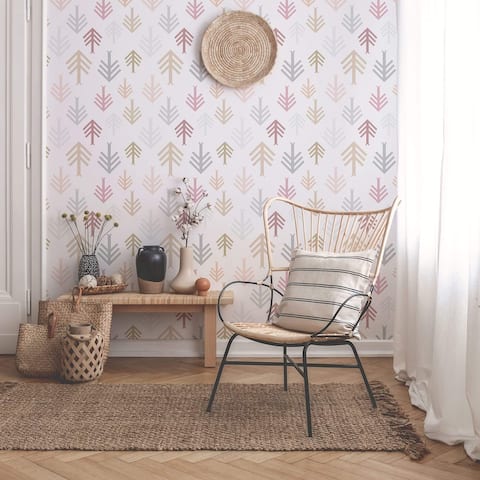 Pink and Grey Boho Style Themed Peel and Stick Removable Wallpaper 7708