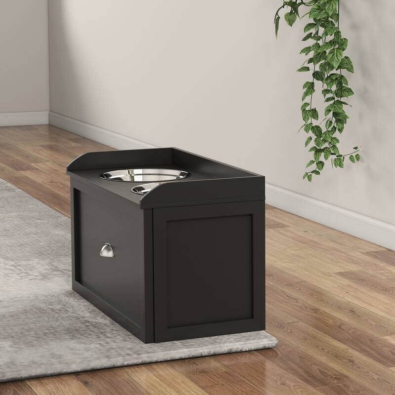 Dog Feeding Station with Storage Drawer, Dog Food Storage Cabinet with 2 Removable Elevated Dog Bowls for Large Sized Dogs
