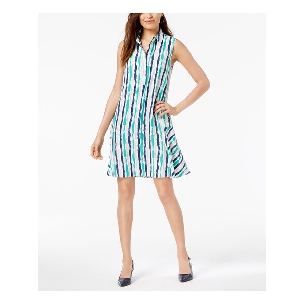 Shop ALFANI Womens Green Printed Sleeveless Mini Shirt ...