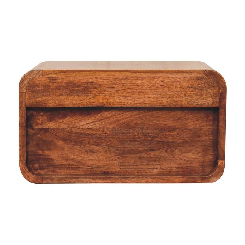 Artisan Furniture Solid Wood Curved Honey Caramel Wall Mounted Bedside with Open Slot