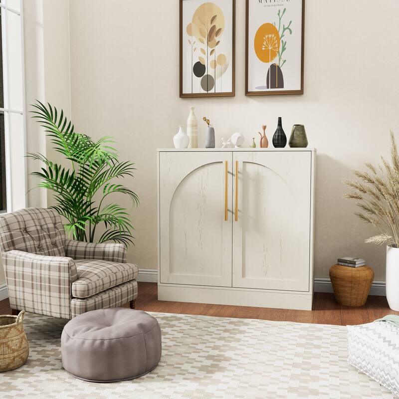 Arched Two-Door Cabinet Curio Display Cabinet with Gold Handles