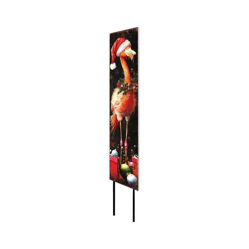 HomeRoots 42" Black And Coral Solid Wood Christmas Flamingo Garden Stake
