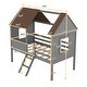preview thumbnail 12 of 13, Elegant Twin Size Low Loft Wood House Bed with Two Side Windows, Superior Quality & Better Sleeping Environment, Grey+Brown