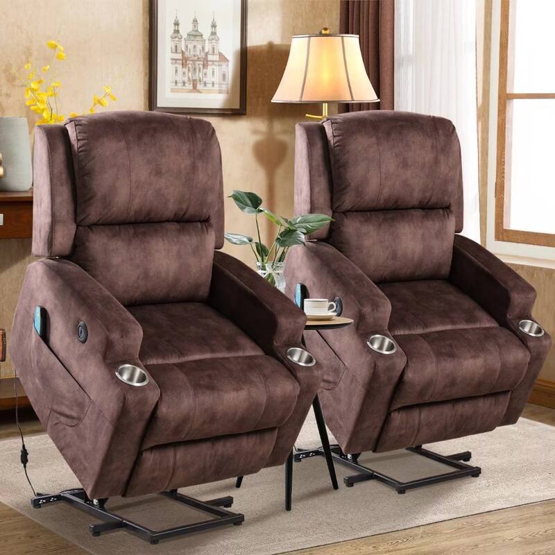 Massage and Heating Manual Recliner Chair with 2 Cup Holders Breathable Fabric