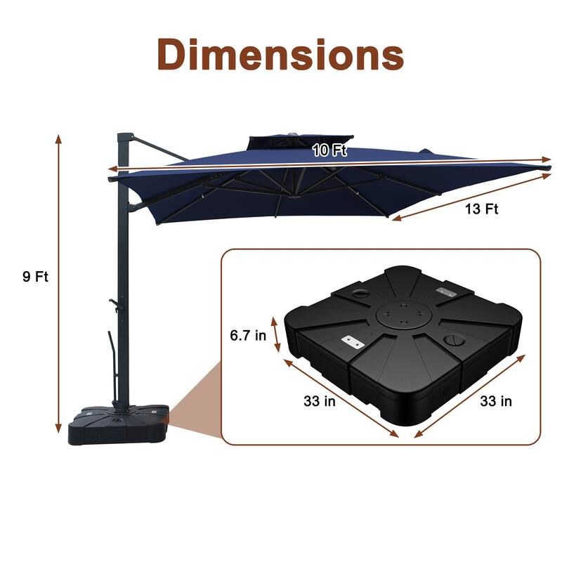 13-Ft Aluminum Dual-Roof Cantilever Umbrella