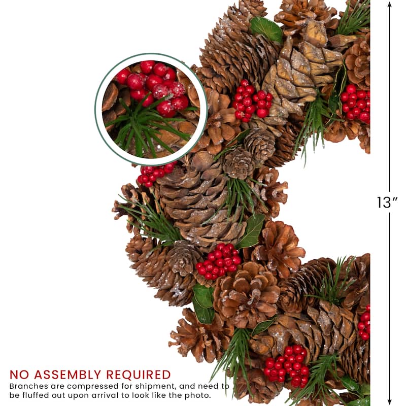 Frosted Pinecone and Red Berry Artificial Christmas Wreath - 13" - Unlit