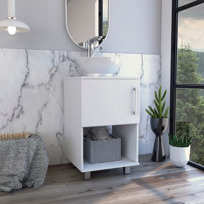 Modern Bathroom Storage Cabinet with One-Door Design, Open Shelf, and Sturdy Four-Leg Base - 17.7in L