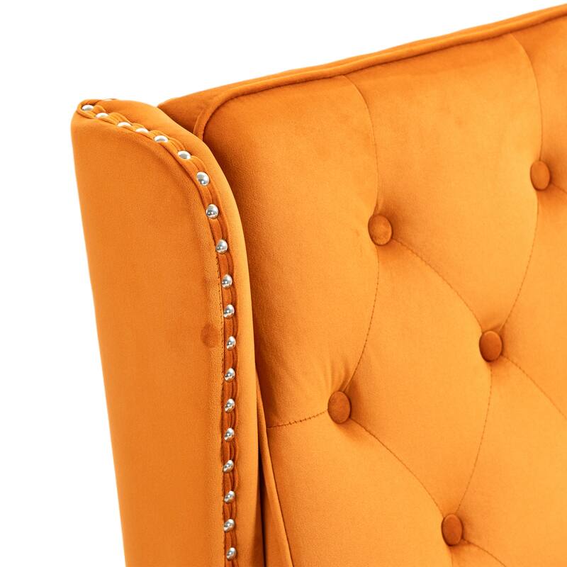 Tufted High Back Chair Living Room Wood Frame Armchair