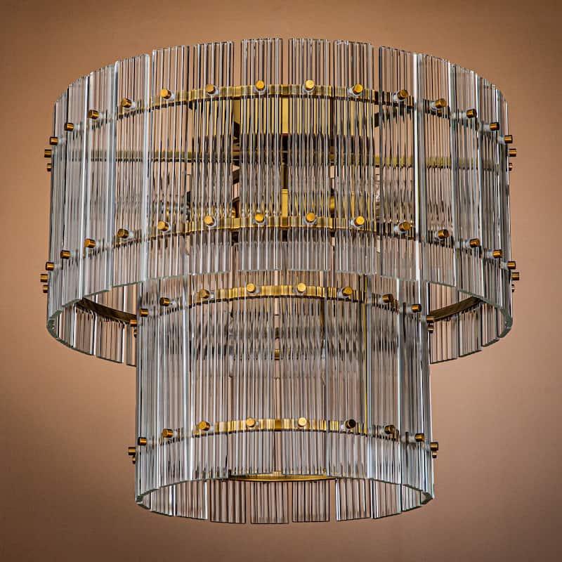 10-Light Modern and Contemporary Gold 2-Tiered Handmade Glass Shade Flush Mount Light
