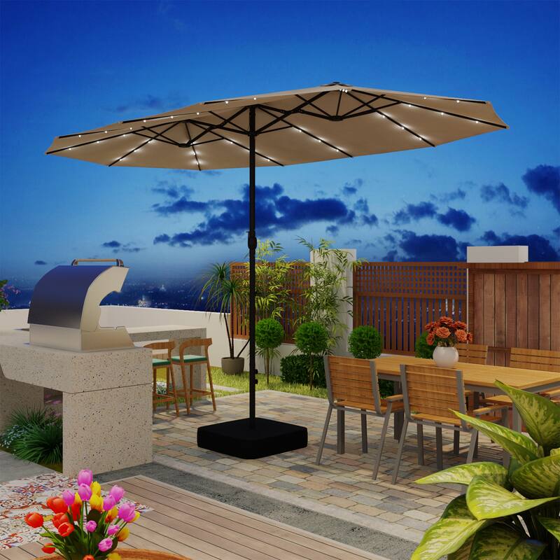 15 - foot Dual - sided Teal Outdoor Umbrella with LED: Durable Polyester Canopy, Sturdy Steel Frame