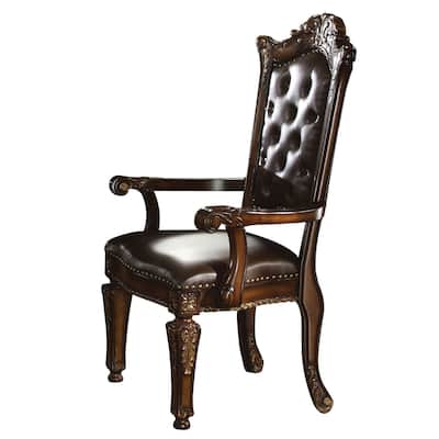 Leather Upholstered Button Tufted Wooden Side Chair, Set of Two,Brown
