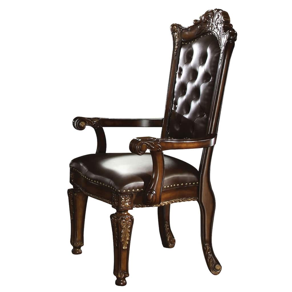 Leather Upholstered Button Tufted Wooden Side Chair, Set of Two,Brown