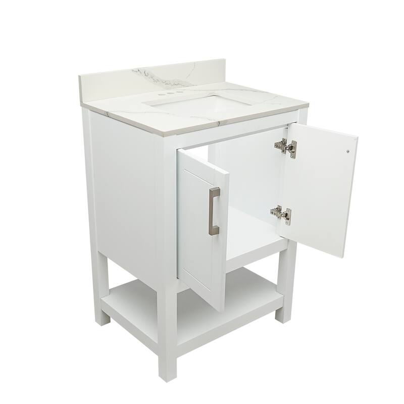Taos 25" Bathroom Vanity with Cultured Marble Vanity Top Sink in White with White Basin