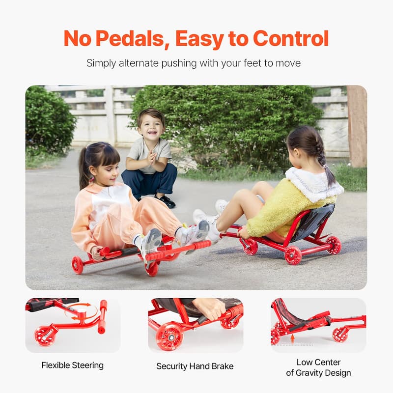 Ride on Scooter Zig-Zag Motion Drift Cart with Comfortable Handle and Steel Frame Ideal for Kids - 37.8” x 17.3” x 11.2”