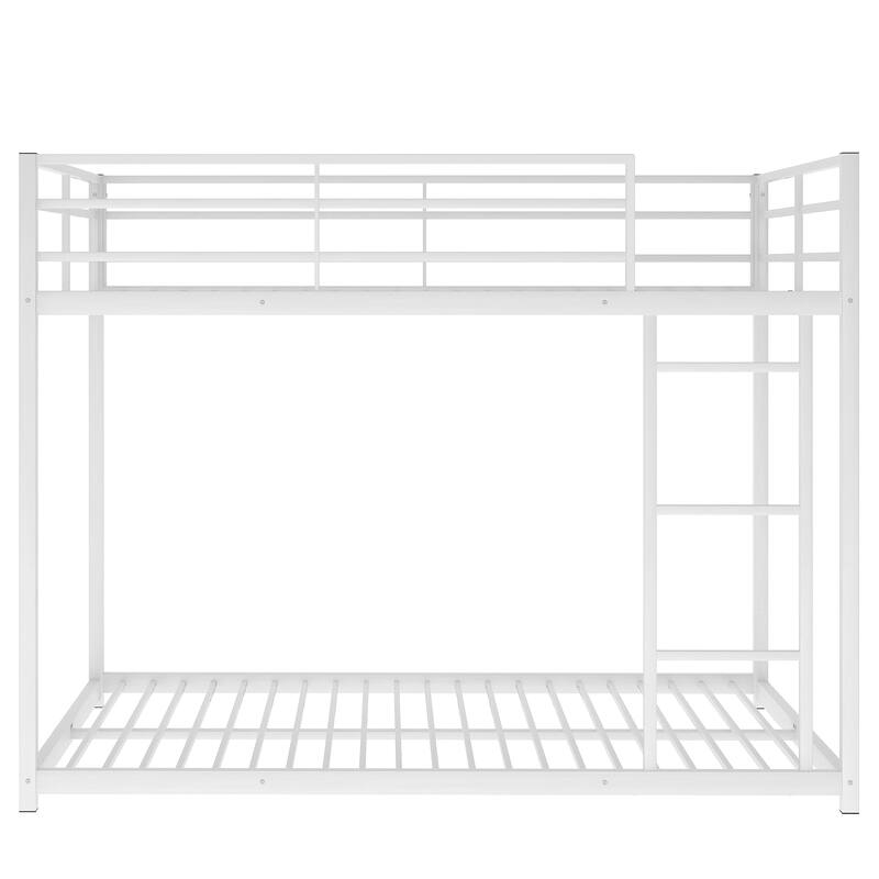 Twin/Full Size Metal Low Bunk Bed, Heavy Duty Steel Bunk Bed Frame with Built In Ladder and Guardrail