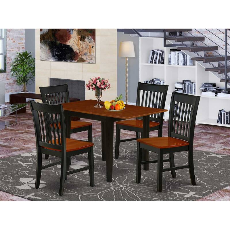 5-Piece Black and Cherry Finish Solid Wood Top - Rectangular Dining Room Set - Seats 4