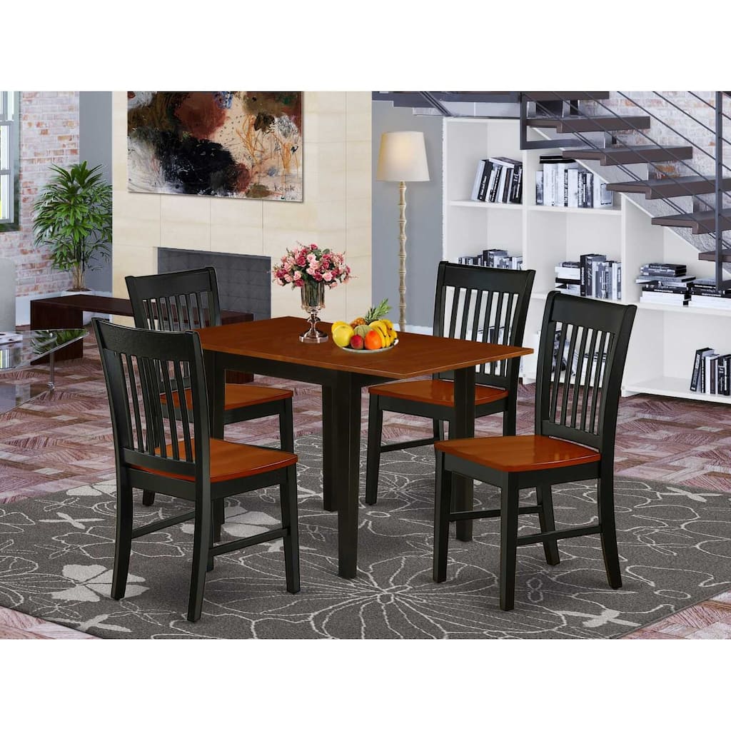 5-Piece Black and Cherry Finish Solid Wood Top - Rectangular Dining Room Set - Seats 4