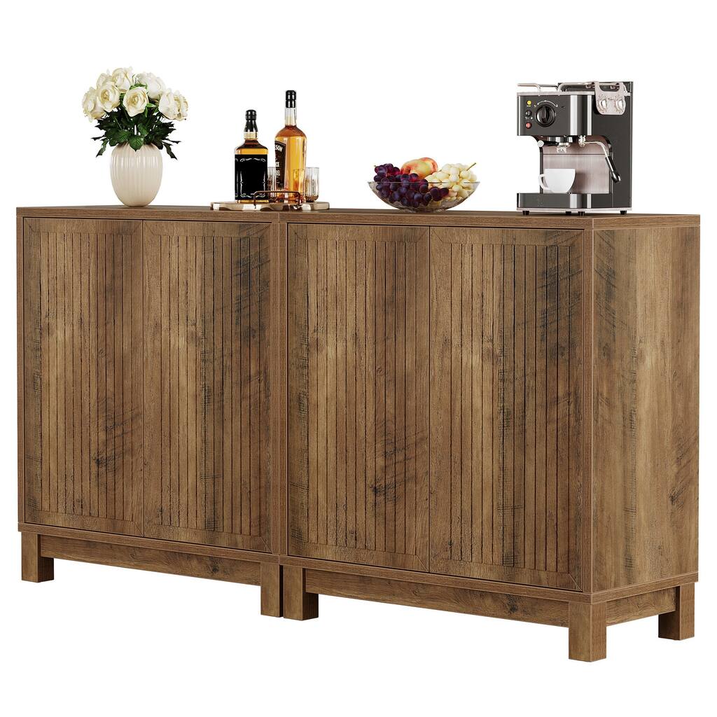 Fluted Sideboard Buffet Cabinet, Farmhouse Wood Storage Cabinet