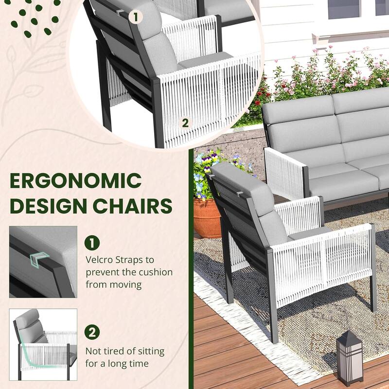 AECOJOY 4 Pieces Outdoor Aluminum Patio Furniture Set with Coffee Table, Morden Outdoor Patio Sectional Furniture Set
