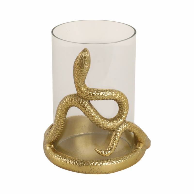 Modern Metal Snakaround Pillar Candle Holder for Home Decor - Gold