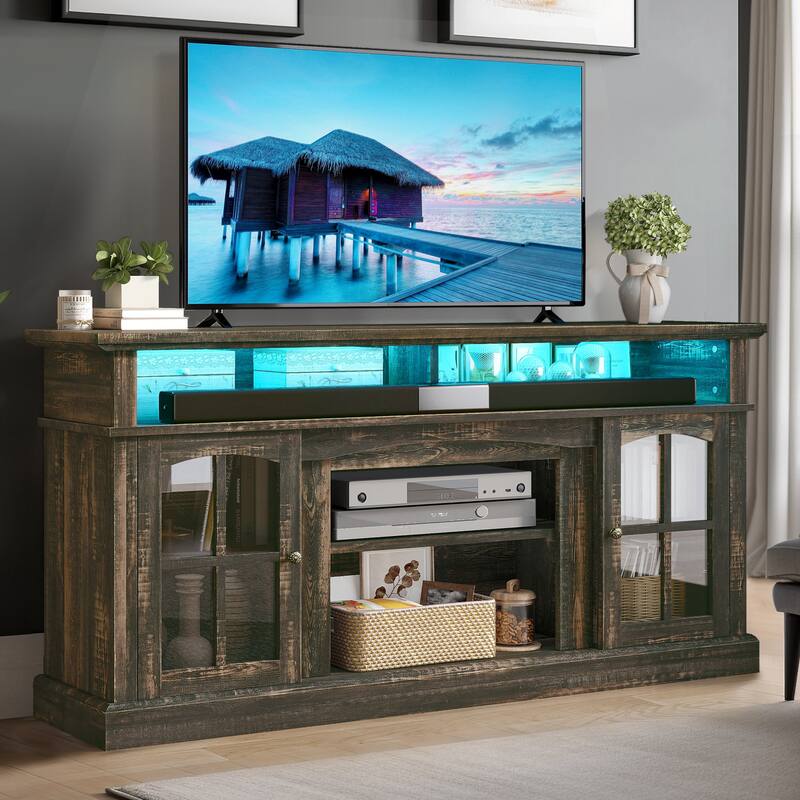 Moasis Farmhouse 65" Highboy LED TV Stand, Entertainment Center Media Console for TV up to 65"