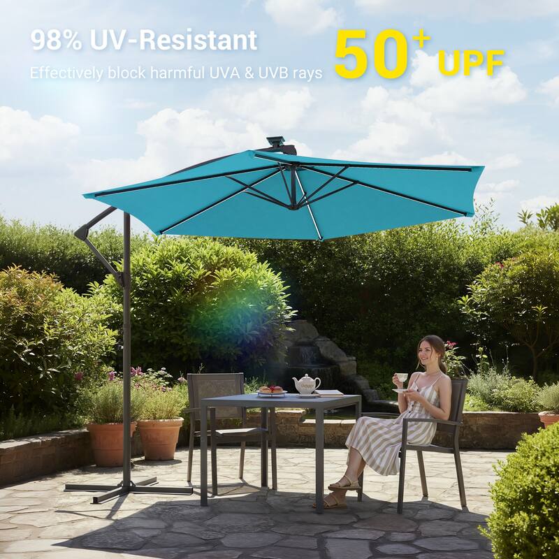 Sonkuki Outdoor 10FT LED lighted Patio Offset umbrella for Garden