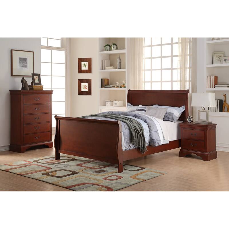 Twin Size Dark Cherry Sleigh Design Bedframe with Rubberwood and Plywood