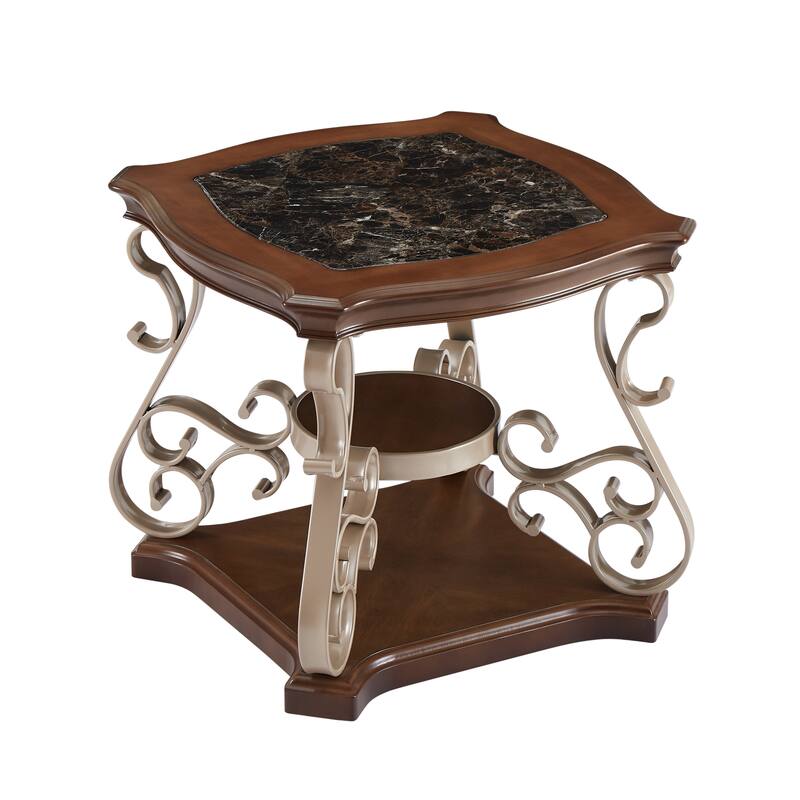Cocktail Table, Marble Top, MDF With Shelf And Bottom Metal Legs