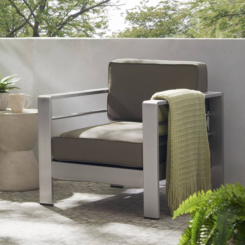 Roomfitters Cape Coral Outdoor Aluminum Club Chairs with High Density Foam Cushions, Silver and Grey
