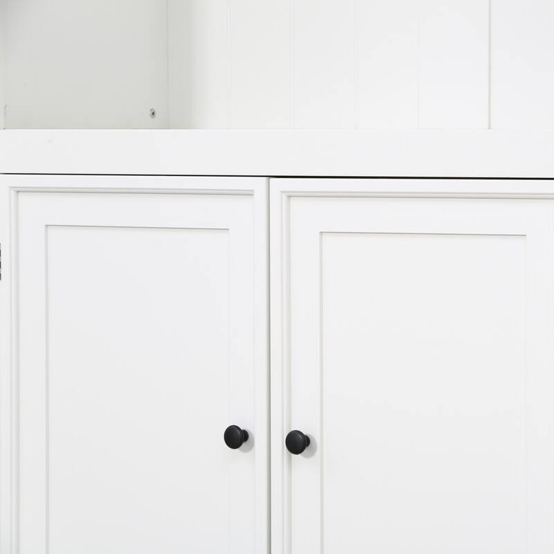 78.75" Farmhouse Display Shelf with Dimmable Ceiling Light, Adjustable Glass Shelves & Doors