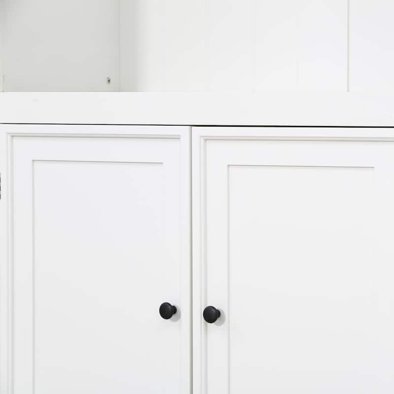 Roomfitters 78.75'' Tall Display Cabinet Bookcase with Glass Shelves, Retro Curio Storage Cabinet for Living Room, White