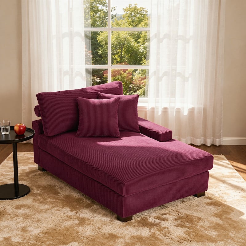 Modern Corduroy Indoor Chaise Lounge Couch with Pillows