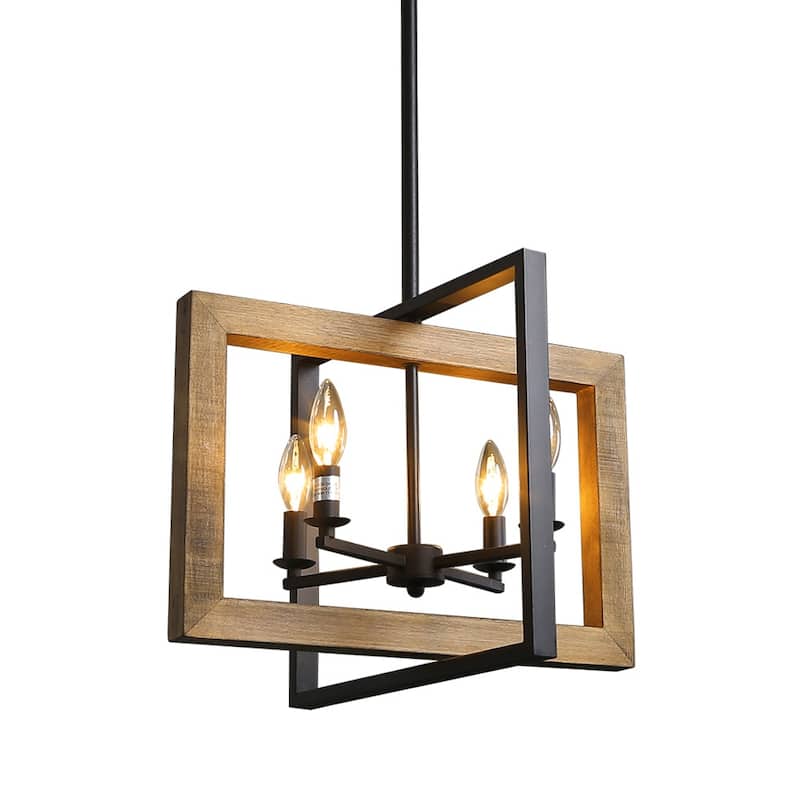 Farmhouse 4-Light Geometric Wood Chandelier Pendant Lighting - L18"x W14.6"x H13.8"