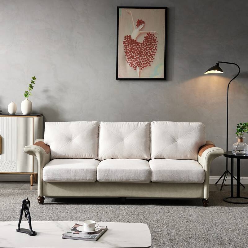 Linen Fabric Faux Leather Sofa with Two Removable Storage Boxes