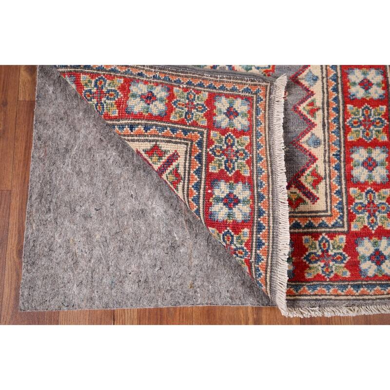 Geometric Kazak Accent Rug Handmade Grey Wool Carpet - 2'1" x 2'11"