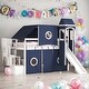 preview thumbnail 14 of 22, Twin Size Loft Bed with Tent and Tower, Beautiful Kid's Loft Bed, Elegance Unique Design Wood Full Size Loft Bed,Pink Blue