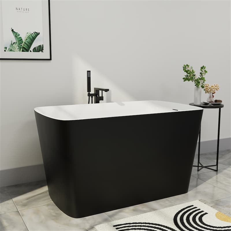 47 in.L x 27.55 in.W Japanese Soaking Acrylic Freestanding Flatbottom Bathtub Reversible Drain