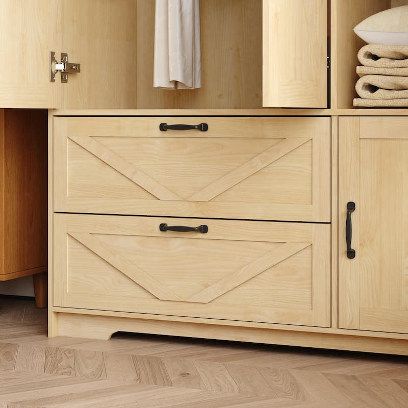 LED Wardrobe Cabinet Bedroom Tall Armoire with Mirror, Folding and Hanging Areas